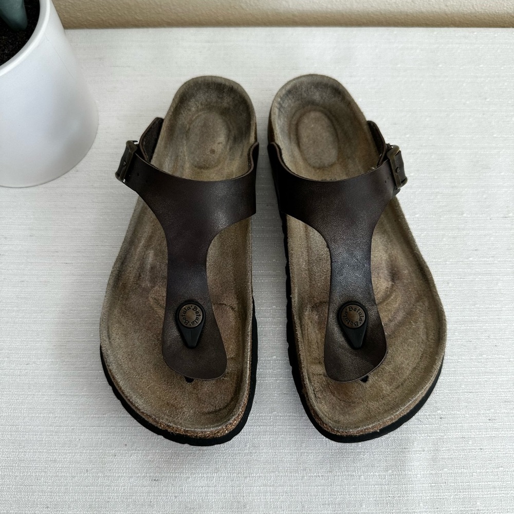 Betula By Birkenstock Brown Shimmer Leather Comfy Slide Sandals Women’s EU36 US5